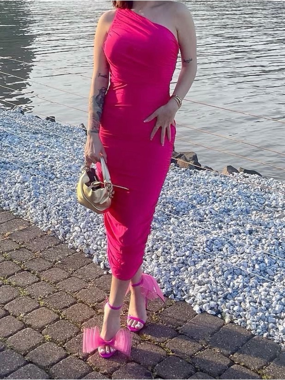 Abby’s by Abby One-Shoulder Fuchsia Bodycon Midi Dress - Women